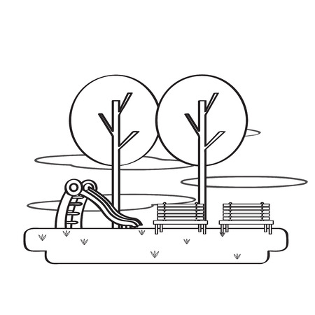 View of a public playground with a slide. Vector illustration designのイラスト素材
