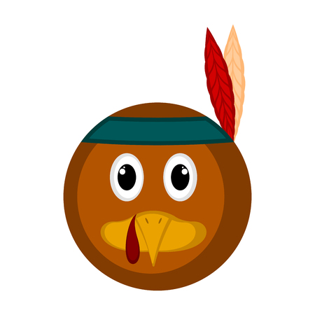 Avatar of a turkey bird with an indian hat. Thanksgiving. Vector illustration designのイラスト素材
