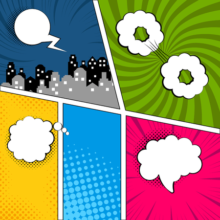 Colored comic pages with halftone effects. Vector illustration designのイラスト素材