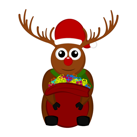 Christmas reindeer holding a present bag. Vector illustration designのイラスト素材