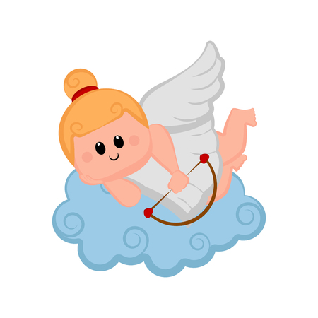 Cute cupid girl icon with bow and arrows. Valentine day. Vector illustration designの写真素材