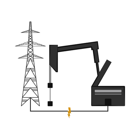 Oil drilling machine connected to an electrical tower. Vector illustration designの写真素材