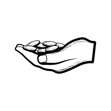 Sketch of a hand holding gold coins. Vector illustration designのイラスト素材