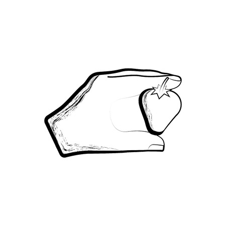 Sketch of a hand holding a strawberry. Vector illustration designのイラスト素材