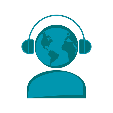 Man silhouette with earth and headphones. Vector illustration designのイラスト素材