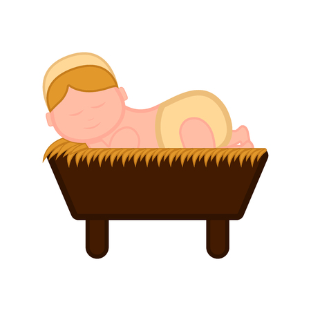 Baby jesus cartoon character on a manger. Vector illustration designのイラスト素材