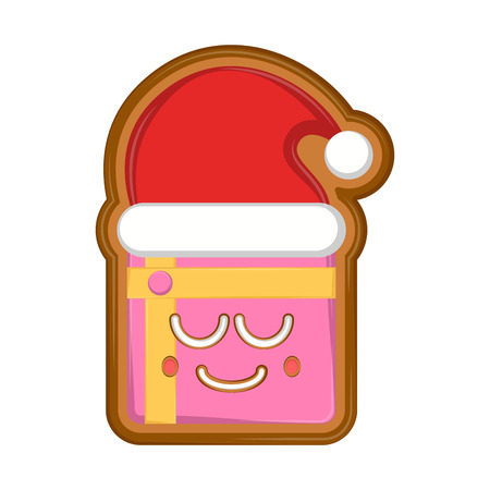 Happy gift box gingerbread with a christmas hat. Vector illustration designのイラスト素材