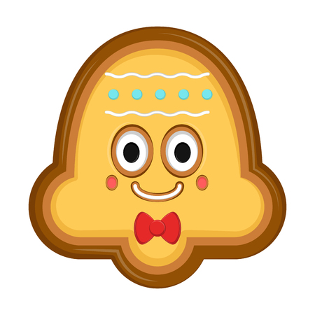 Happy christmas bell gingerbread with a bow tie. Vector illustration designのイラスト素材