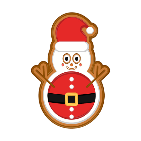 Isolated happy snowman gingerbread with santa clothes. Vector illustration designのイラスト素材