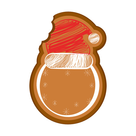 Isolated bitten christmas ball gingerbread with a christmas hat. Vector illustration designのイラスト素材