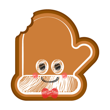 Happy bitten christmas glove gingerbread with a bow tie. Vector illustration designのイラスト素材