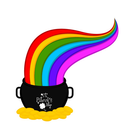 Pot with gold coins and rainbow. Saint patrick day. Vector illustration designのイラスト素材