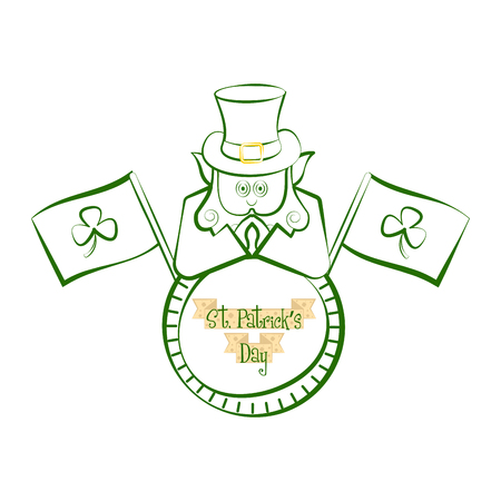 Sketch of a irish elf with a saint patricks day labels and clovers flags. Vector illustration designのイラスト素材