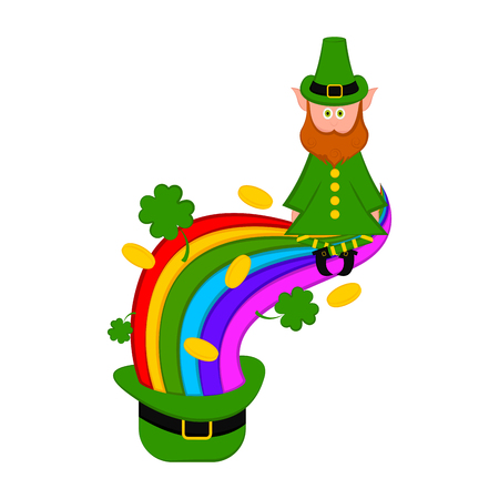 Traditional irish hat with a rainbow and elf. Vector illustration designのイラスト素材