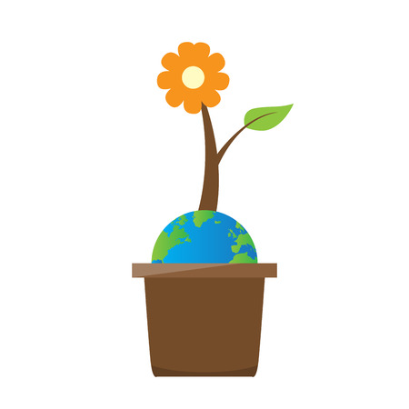 Earth with a flower on a pot. Earth day. Vector illustration designのイラスト素材