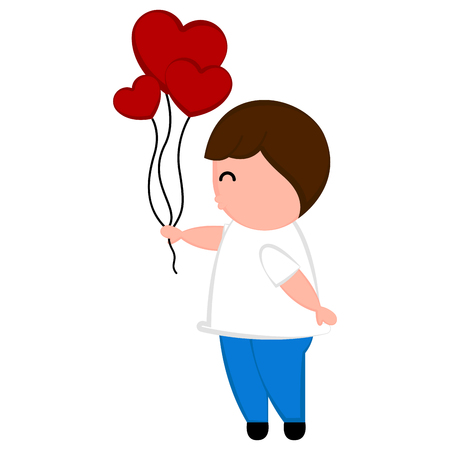 Happy man with a heart ballons. Valentines day. Vector illustration designのイラスト素材