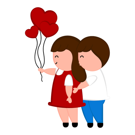 Isolated happy couple in love with a heart ballons. Valentines day. Vector illustration designのイラスト素材