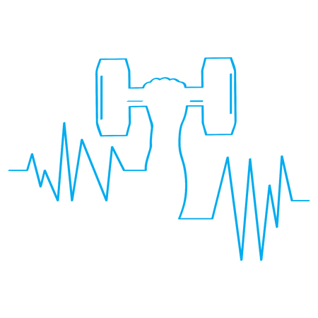 Cardiogram with an arm lifting a weight. Vector illustration designのイラスト素材