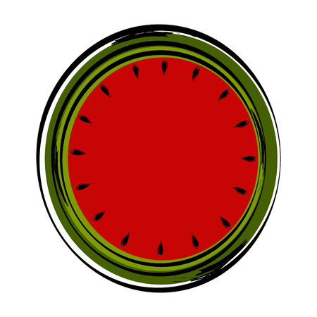 Sketch of a front view of a cut watermelon. Vector illustration designのイラスト素材