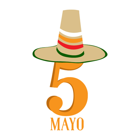 Text with a traditional mexican hat. Cinco de mayo. Vector illustration designのイラスト素材