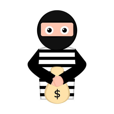 Isolated surprised thief cartoon with a money bag. Vector illustration designのイラスト素材