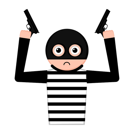 Sad thief cartoon with a weapons. Vector illustration designのイラスト素材