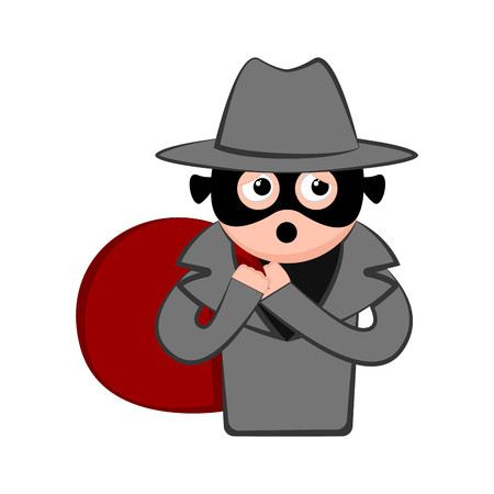 Surprised thief cartoon with a money bag. Vector illustration designのイラスト素材