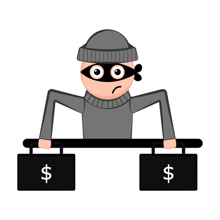 Unsatisfied thief cartoon with a money briefcases. Vector illustration designのイラスト素材