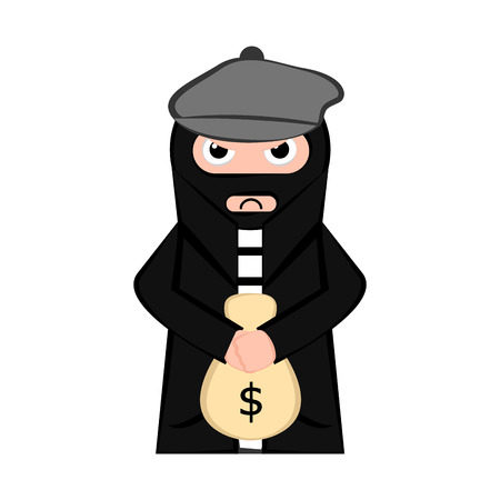 Angry thief cartoon with a money bag. Vector illustration designのイラスト素材