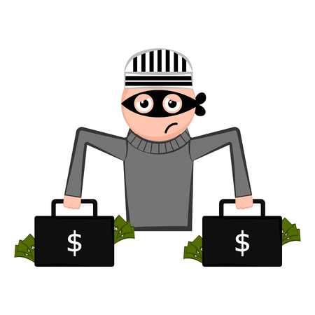Unsatisfied thief cartoon with a money briefcases. Vector illustration designのイラスト素材