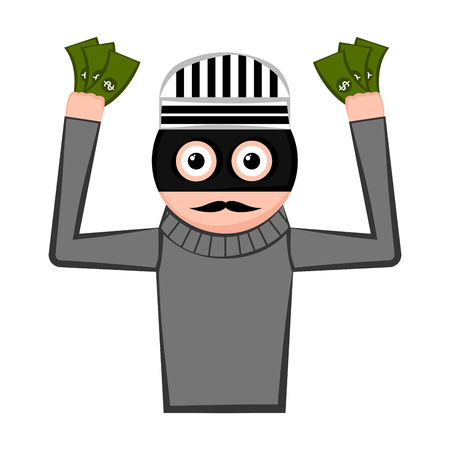 Isolated thief cartoon with a money in his hands.のイラスト素材