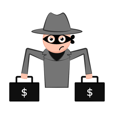 Unsatisfied thief cartoon with a money briefcases. Vector illustration designのイラスト素材