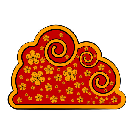 Sketch of a red chinese cloud with flowers. Vector illustration designのイラスト素材