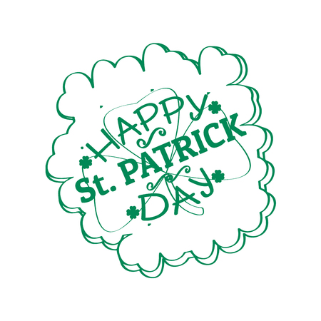 Outline of a patrick day label with a clover. Vector illustration designのイラスト素材