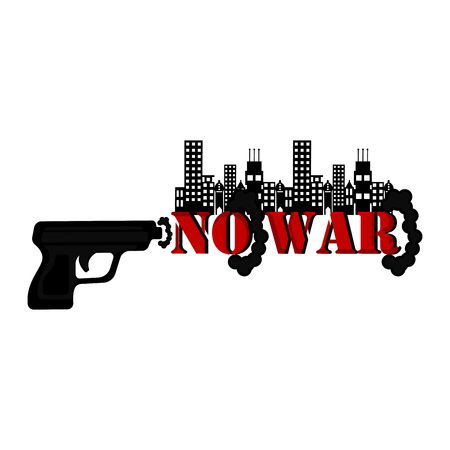 No war banner with a pistol and buildings. Vector illustration designのイラスト素材