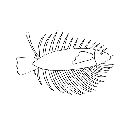 Outline of a fish with a palm leaf. Vector illustration designのイラスト素材