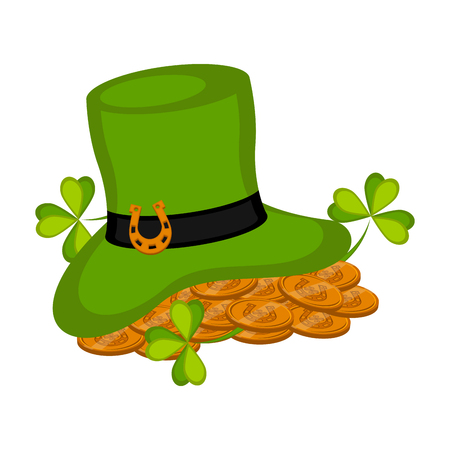 Golden coins in an irish hat. Patrick day. Vector illustration designのイラスト素材