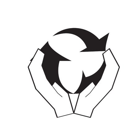 Recycling symbol silhouette into the hands. Vector illustration designのイラスト素材