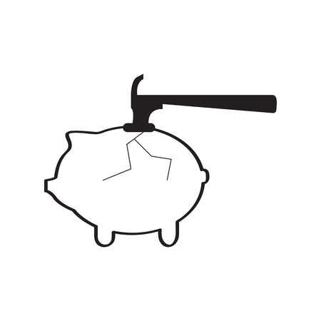 Isolated piggy money box broken with a hammer. Vector illustration designのイラスト素材