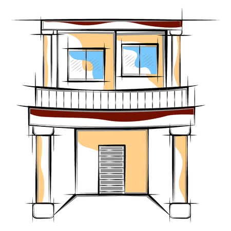 Colored sketch of a modern house building. Vector illustration designのイラスト素材