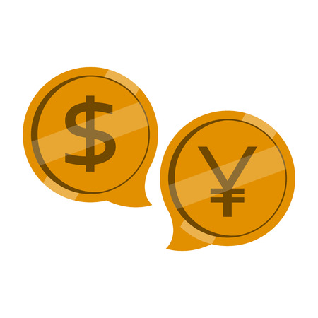 Dollar and yuan coins in bubble chats. Vector illustration designのイラスト素材