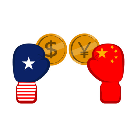 Boxing gloves with dollar and yuan coins. Vector illustration designのイラスト素材