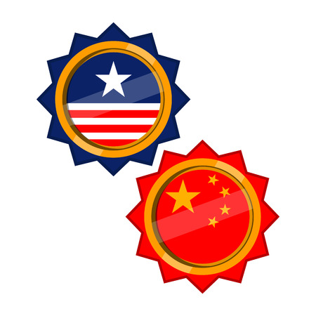 Flag medals of United States and China. Vector illustration designのイラスト素材