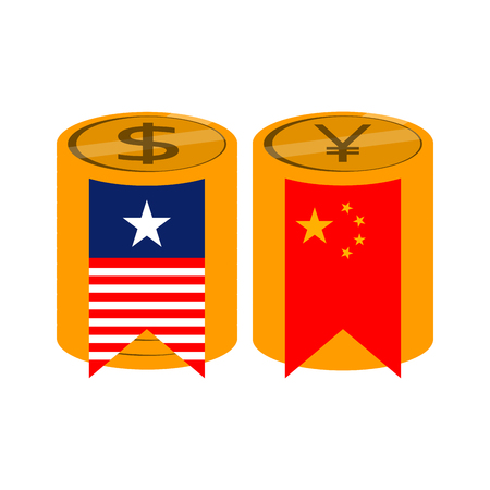 Dollar and yuan coin with flags. Vector illustration designのイラスト素材