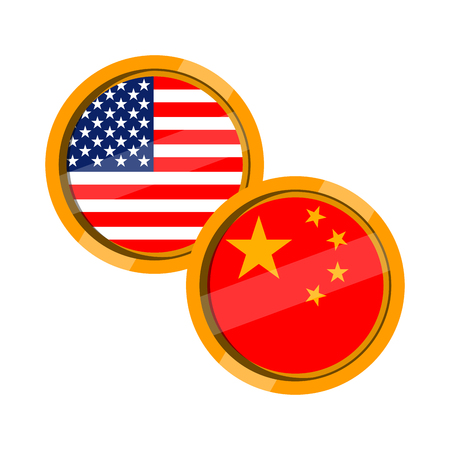 Flag buttons of United States and China. Vector illustration designのイラスト素材
