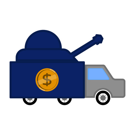 Military truck with a dollar coin. Vector illustration designのイラスト素材