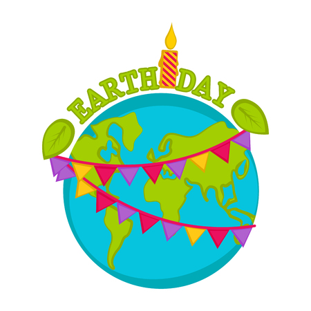Planet Earth with text and a candle. Earth day. Vector illustration designのイラスト素材