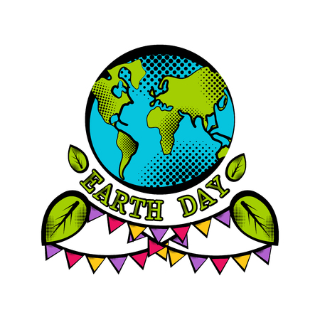 Sketch of planet Earth with pennants. Earth day. Vector illustration designのイラスト素材