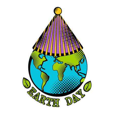 Sketch of planet Earth with a birthday hat. Earth day. Vector illustration designのイラスト素材