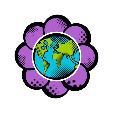 Sketch of planet Earth on a blossom flower. Earth day. Vector illustration designのイラスト素材